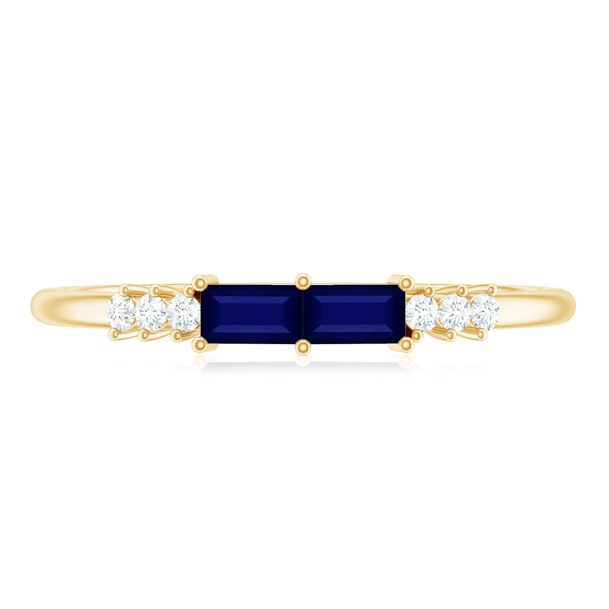 Natural Baguette Shape Blue Sapphire Promise Ring with Diamond