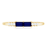 Natural Baguette Shape Blue Sapphire Promise Ring with Diamond