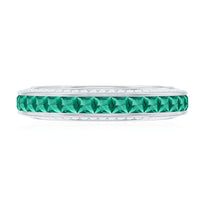 Certified Princess Cut Lab Grown Emerald Eternity Wedding Band in Channel Setting