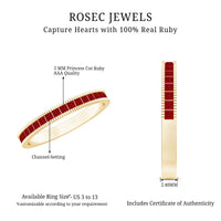 Natural Princess Cut Ruby Half Eternity Ring in Channel Set