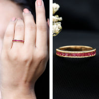 Natural Princess Cut Ruby Half Eternity Ring in Channel Set