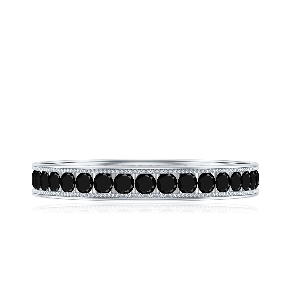 Black Onyx Wedding Band with Milgrain Detailing
