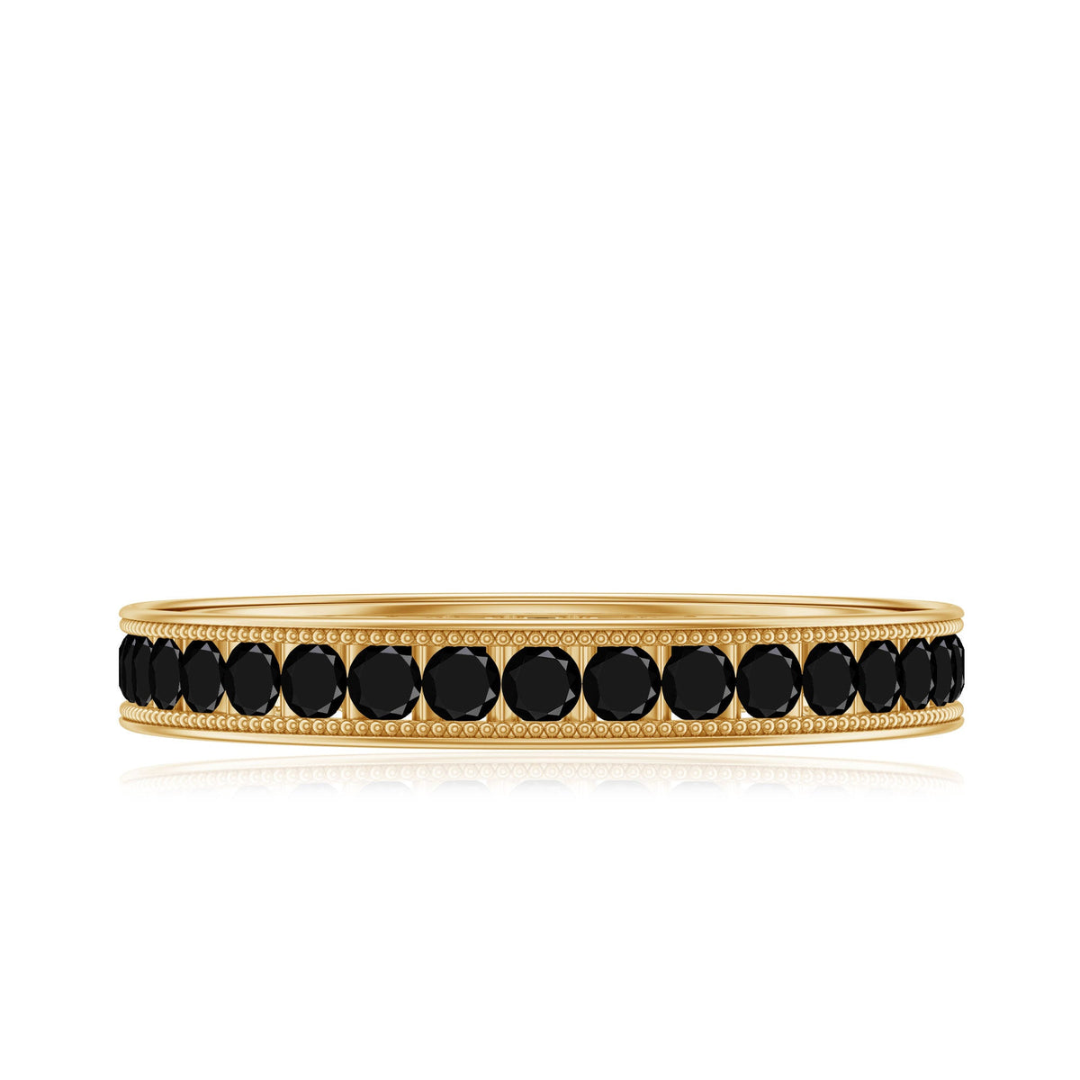 Black Onyx Wedding Band with Milgrain Detailing