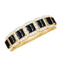 Rosec Jewels Baguette Cut Lab Grown Black and White Diamond Half Eternity Ring, showcasing alternating diamond baguette stones.