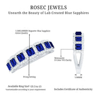 Rosec Jewels blue sapphire eternity wedding band with diamonds, lab-grown gemstone ring showcasing a continuous row of sapphires and diamonds.