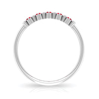 Minimalist lab-created ruby and diamond cluster promise ring by Rosec Jewels, showcasing a sleek design with vibrant gemstones.
