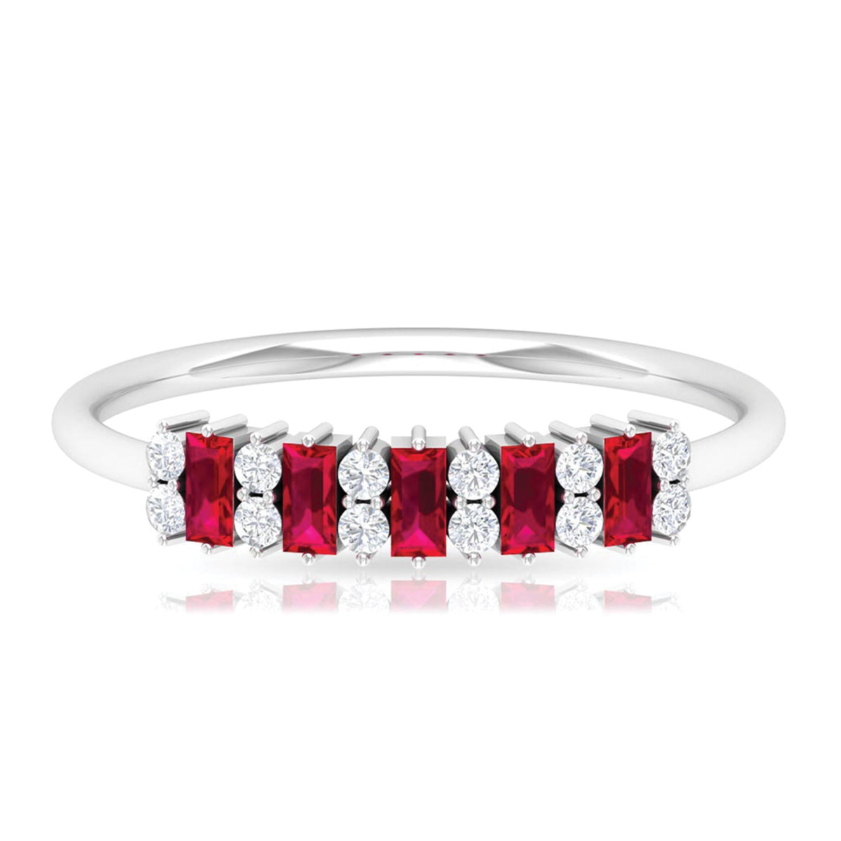 Minimalist Rosec Jewels lab-created ruby and diamond cluster promise ring with a sleek band and elegant gemstone design.
