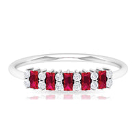 Minimalist Rosec Jewels lab-created ruby and diamond cluster promise ring with a sleek band and elegant gemstone design.