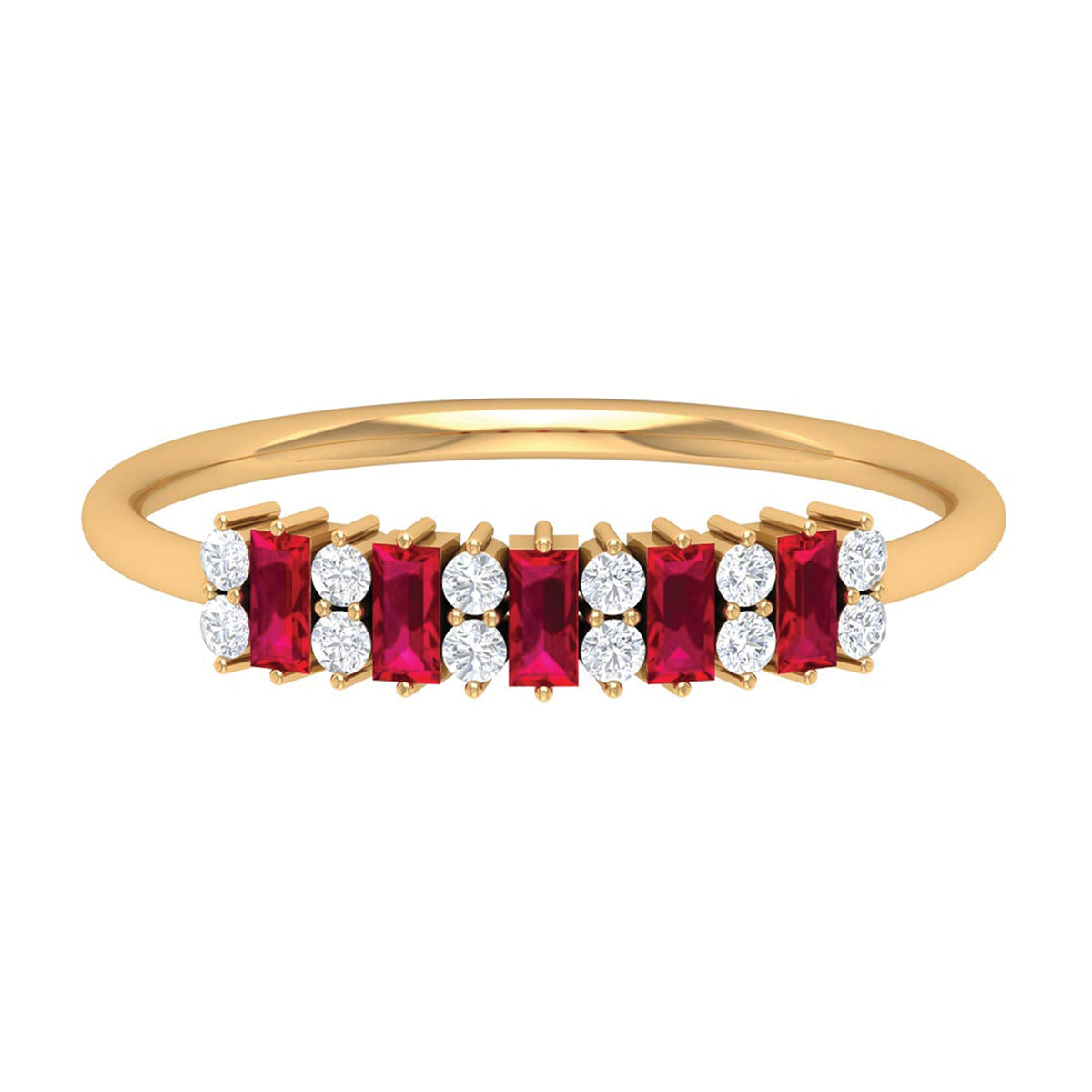 Minimalist lab-created ruby and diamond cluster promise ring from Rosec Jewels, featuring a sleek design and sparkling gemstones.