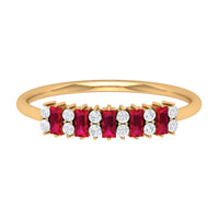 Minimalist lab-created ruby and diamond cluster promise ring from Rosec Jewels, featuring a sleek design and sparkling gemstones.