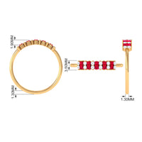 Minimalist lab-created ruby and diamond cluster promise ring by Rosec Jewels, featuring a sleek gold band and sparkling gemstone cluster.