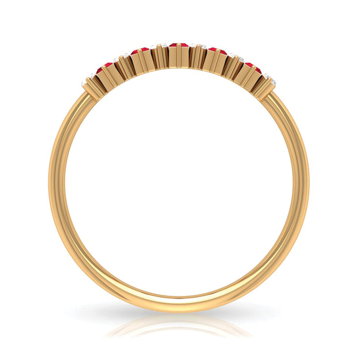 Minimalist lab-created ruby and diamond cluster promise ring from Rosec Jewels, featuring a sleek design with vibrant red ruby and sparkling diamonds.