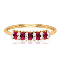 Minimalist lab-created ruby and diamond cluster promise ring by Rosec Jewels, featuring a sleek design with vibrant gemstones.
