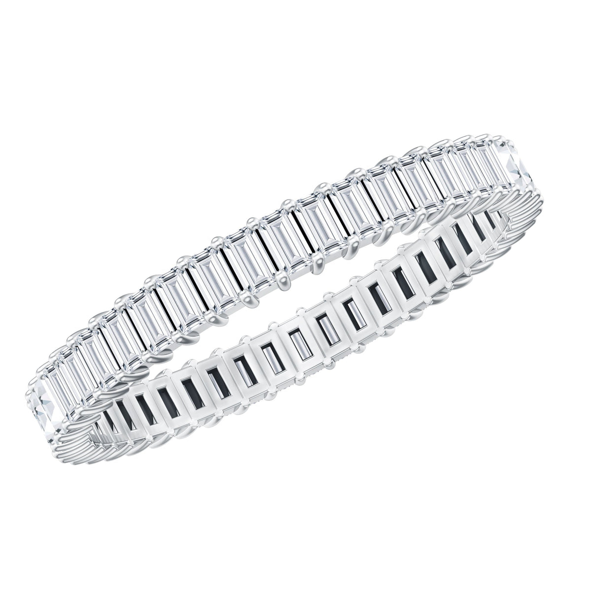 Baguette Cut Moissanite Eternity Ring in Shared Prong Setting