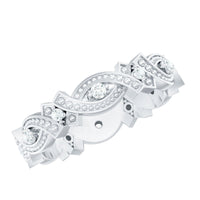 Vintage-inspired moissanite beaded wedding band by Rosec Jewels featuring a delicate beaded design on a silver-toned ring.