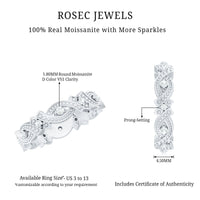 Vintage inspired moissanite beaded wedding band ring by Rosec Jewels, showcasing intricate beaded design and sparkling moissanite stones.