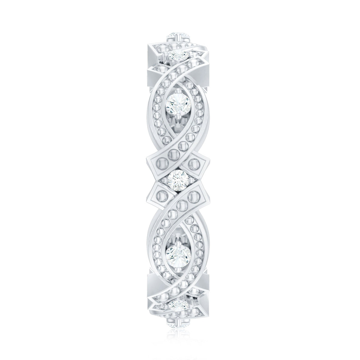 Vintage-inspired moissanite beaded wedding band by Rosec Jewels, featuring a delicate beaded design and sparkling stones.