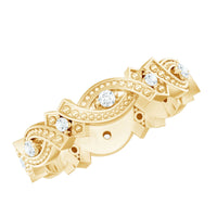 Vintage inspired moissanite beaded wedding band ring with intricate beaded design, crafted by Rosec Jewels.