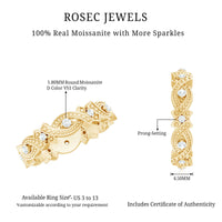 Vintage-inspired moissanite beaded wedding band ring by Rosec Jewels with intricate beaded detailing and sparkling moissanite stones.