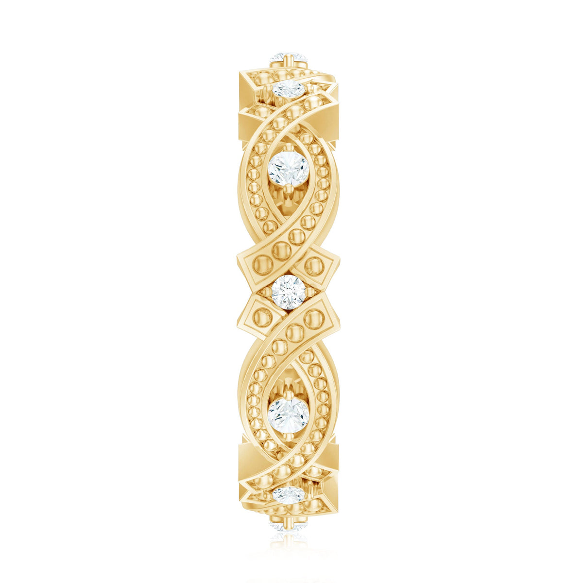 Vintage-inspired Moissanite beaded wedding band ring by Rosec Jewels, featuring intricate beaded detailing and sparkling stones.