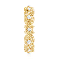 Vintage-inspired Moissanite beaded wedding band ring by Rosec Jewels, featuring intricate beaded detailing and sparkling stones.