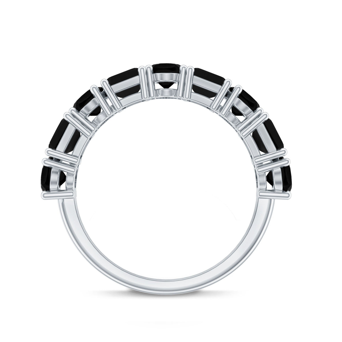 Oval and Emerald Cut Black Onyx Half Eternity Wedding Band