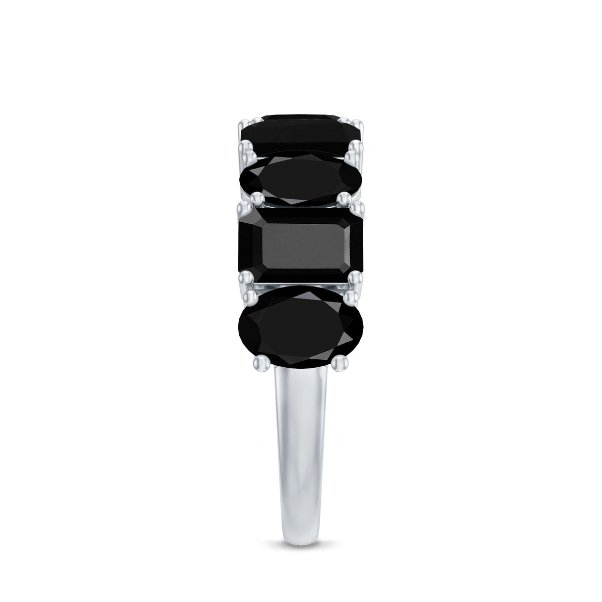 Oval and Emerald Cut Black Onyx Half Eternity Wedding Band