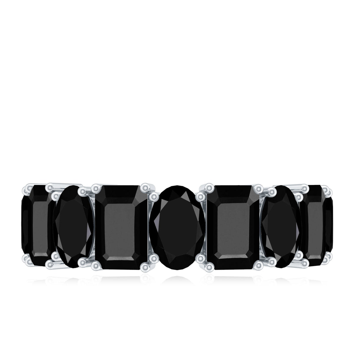 Oval and Emerald Cut Black Onyx Half Eternity Wedding Band