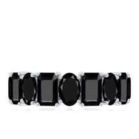Oval and Emerald Cut Black Onyx Half Eternity Wedding Band