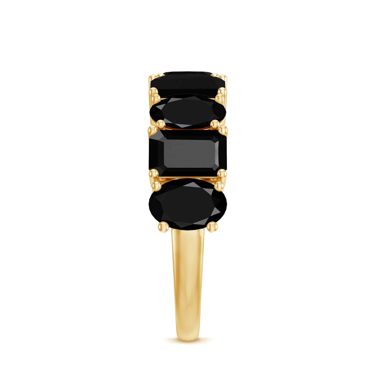 Oval and Emerald Cut Black Onyx Half Eternity Wedding Band