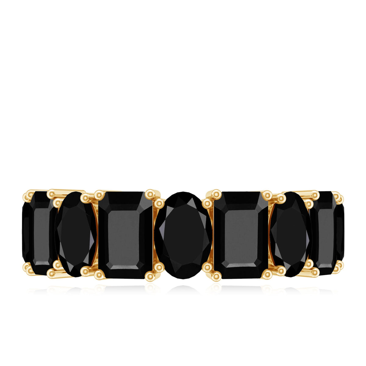 Oval and Emerald Cut Black Onyx Half Eternity Wedding Band