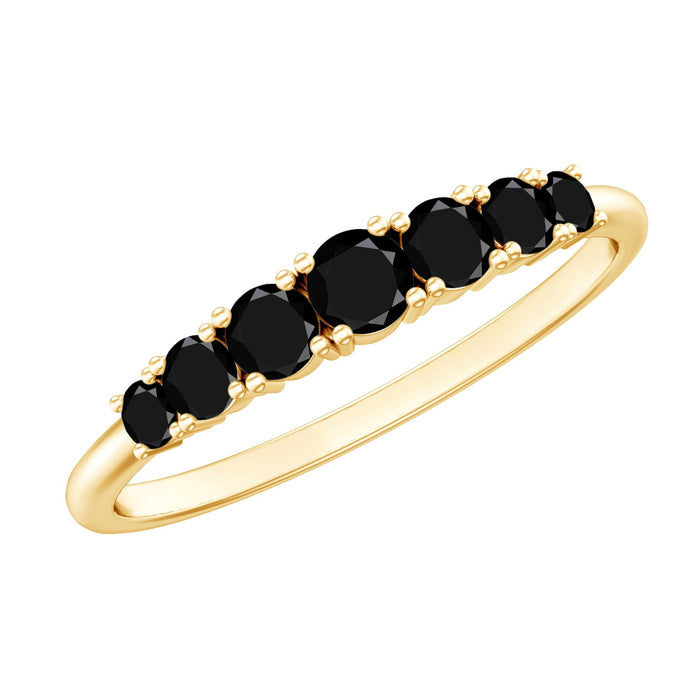 Round cut graduated black onyx half eternity ring by Rosec Jewels featuring a continuous band of black onyx stones.