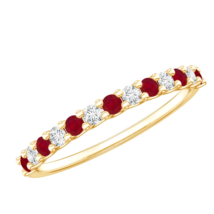 Natural ruby and diamond stackable eternity ring from Rosec Jewels, featuring a row of vibrant rubies and sparkling diamonds.