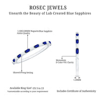 Lab Grown Blue Sapphire Baguette Eternity Ring with Moissanite