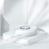 Lab Grown Blue Sapphire Baguette Eternity Ring with Moissanite