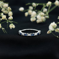 Lab Grown Blue Sapphire Baguette Eternity Ring with Moissanite