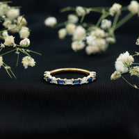 Lab Grown Blue Sapphire Baguette Eternity Ring with Moissanite