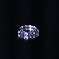 Natural Baguette Amethyst Promise Ring with Diamond for Women