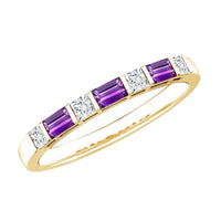 Natural Baguette Amethyst Promise Ring with Diamond for Women