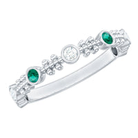 Lab Grown Emerald Diamond Half Eternity Ring with Beaded Detailing
