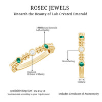 Lab Grown Emerald Diamond Half Eternity Ring with Beaded Detailing
