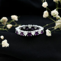 Certified Natural Amethyst Heart Eternity Ring with Moissanite