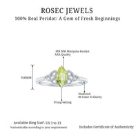 Natural 0.7 Carat Peridot Diamond Marquise Engagement Ring with Celtic Knot