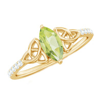Natural 0.7 Carat Peridot Diamond Marquise Engagement Ring with Celtic Knot