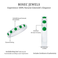 Channel Set Emerald and Diamond Half Eternity Band Ring