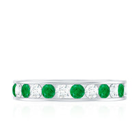Channel Set Emerald and Diamond Half Eternity Band Ring
