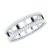 Baguette Cut Black Spinel and Moissanite Wedding Band for Women