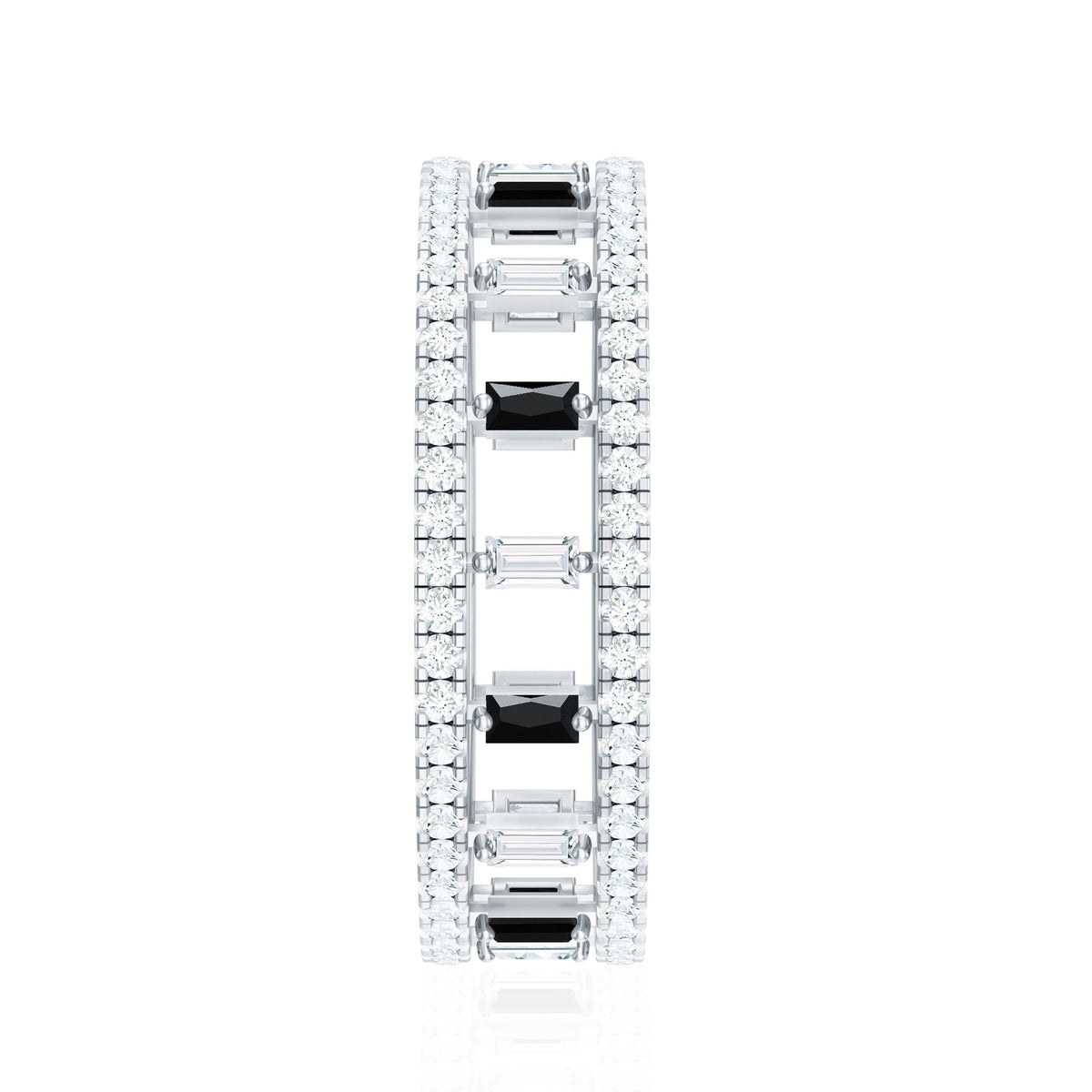 Baguette Cut Black Spinel and Moissanite Wedding Band for Women