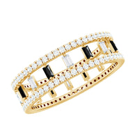 Baguette Cut Black Spinel and Moissanite Wedding Band for Women