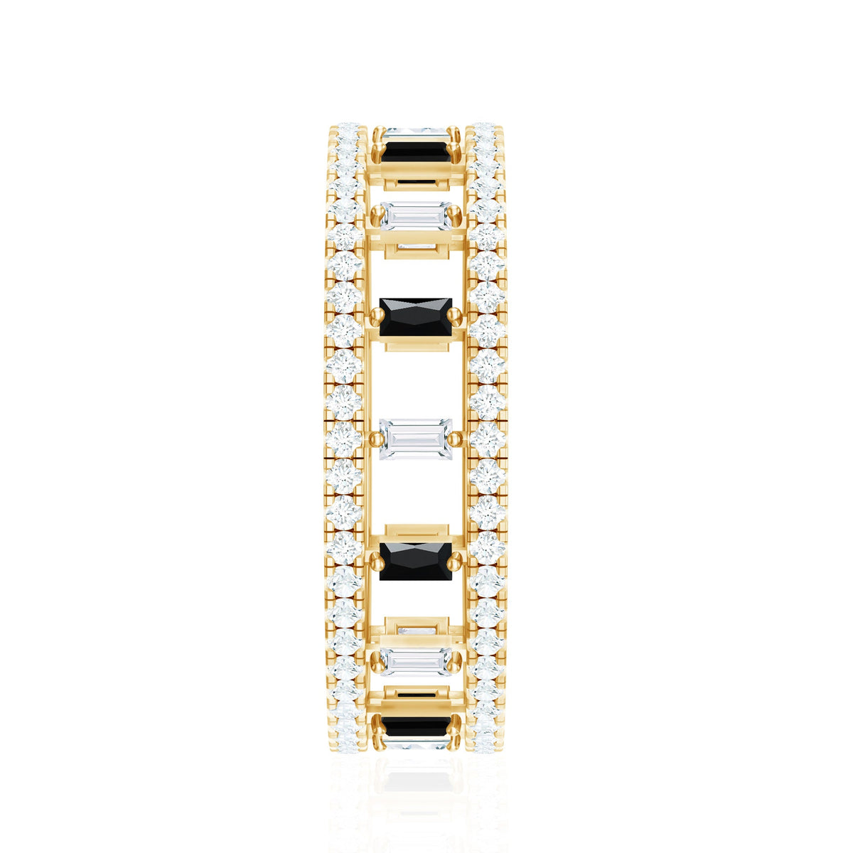 Baguette Cut Black Spinel and Moissanite Wedding Band for Women